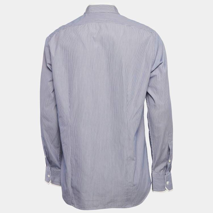 Pre Owned Shanghai Tang Blue Striped Cotton Long Sleeve Shirt L