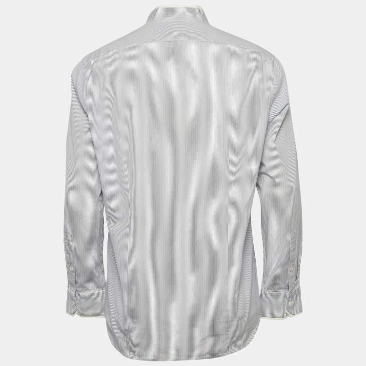 Pre Owned Shanghai Tang Blue Striped Cotton Long Sleeve Shirt L