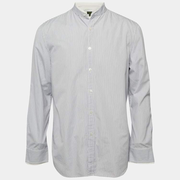 Pre Owned Shanghai Tang Blue Striped Cotton Long Sleeve Shirt L