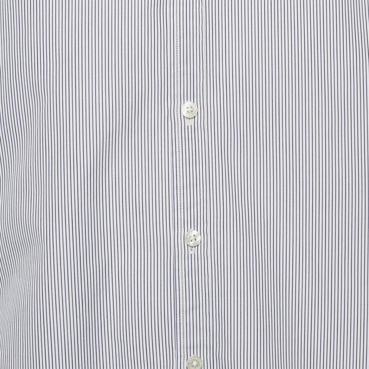 Pre Owned Shanghai Tang Blue Striped Cotton Long Sleeve Shirt L