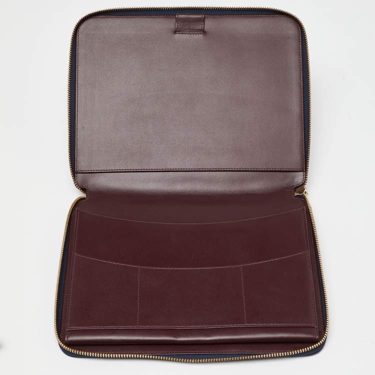 Pre Owned Smythson Blue Leather Notebook Writing Zip Organizer 