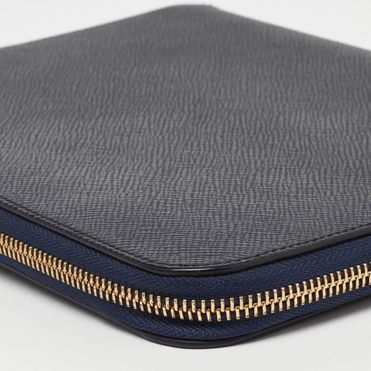 Pre Owned Smythson Blue Leather Notebook Writing Zip Organizer 