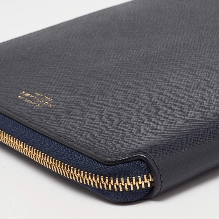 Pre Owned Smythson Blue Leather Notebook Writing Zip Organizer 