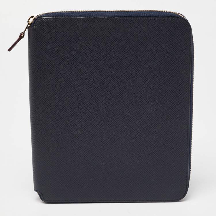 Pre Owned Smythson Blue Leather Notebook Writing Zip Organizer 