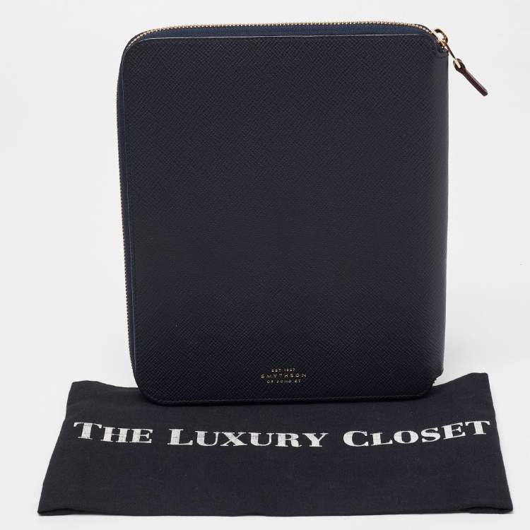 Pre Owned Smythson Blue Leather Notebook Writing Zip Organizer 
