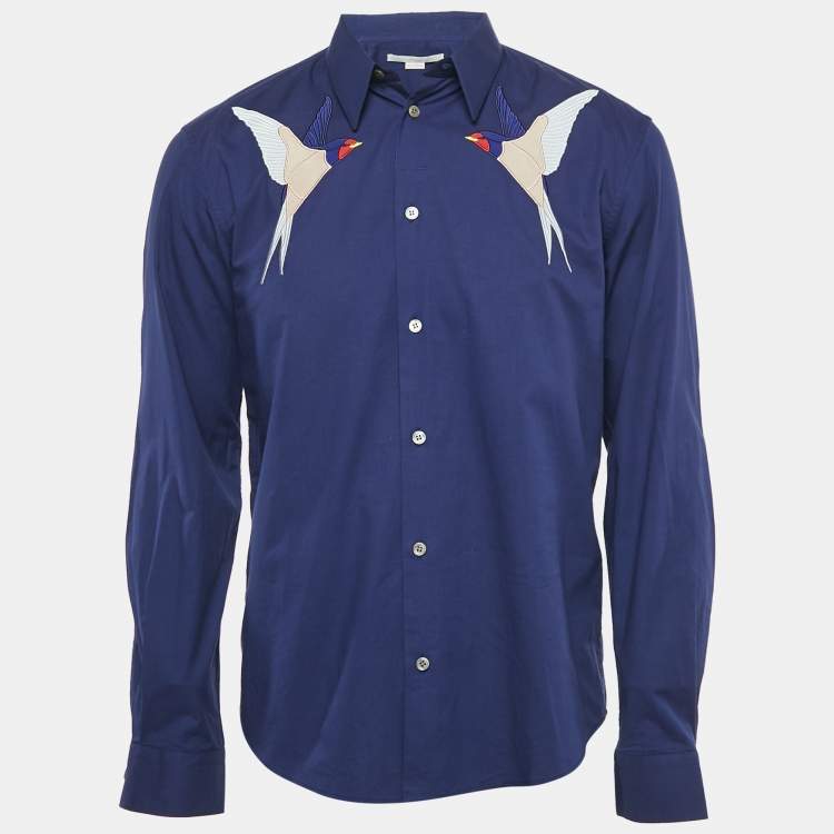 Pre Owned Stella McCartney Navy Blue Swallows Embroidered Cotton Shirt M
