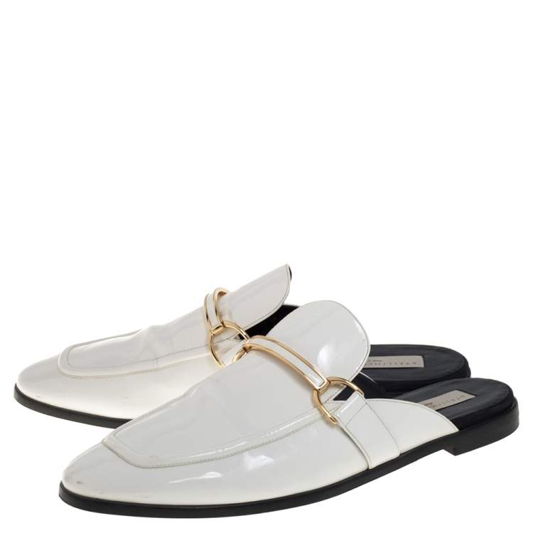 Pre Owned Stella McCartney White Faux Leather Holzer Slip On Loafers Size 41