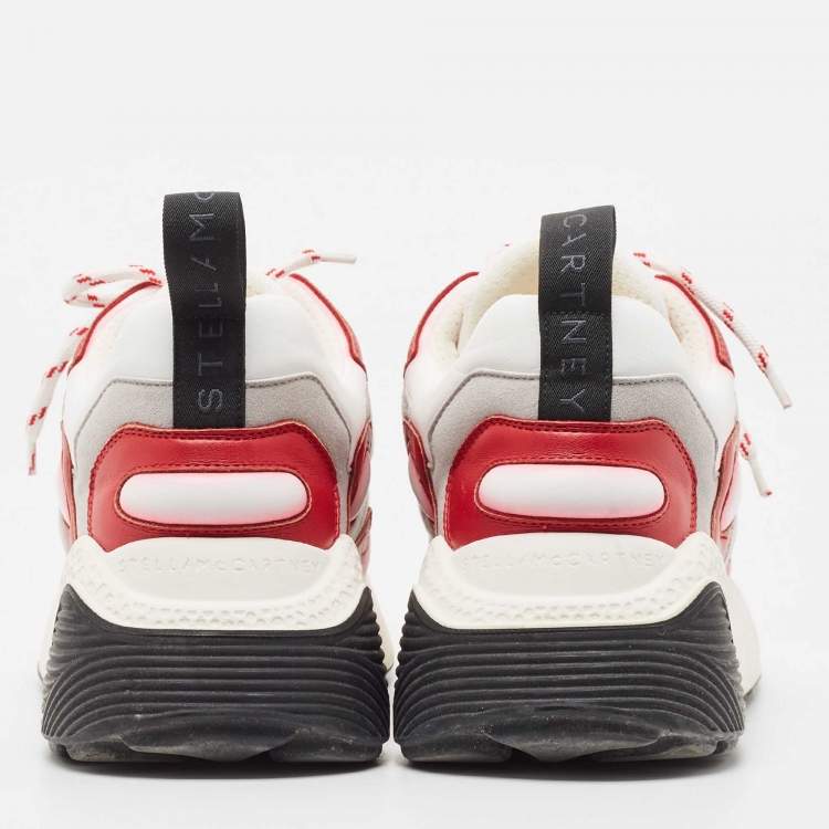 Pre Owned Stella McCartney Red/White Faux Leather and Faux Suede Trainers Sneakers Size 40