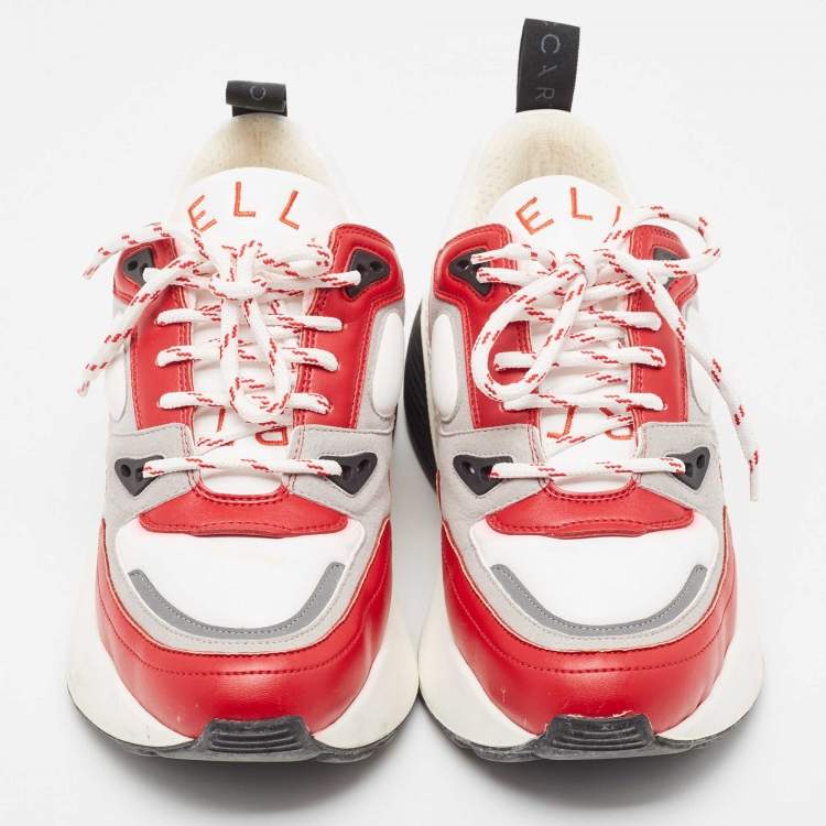 Pre Owned Stella McCartney Red/White Faux Leather and Faux Suede Trainers Sneakers Size 40