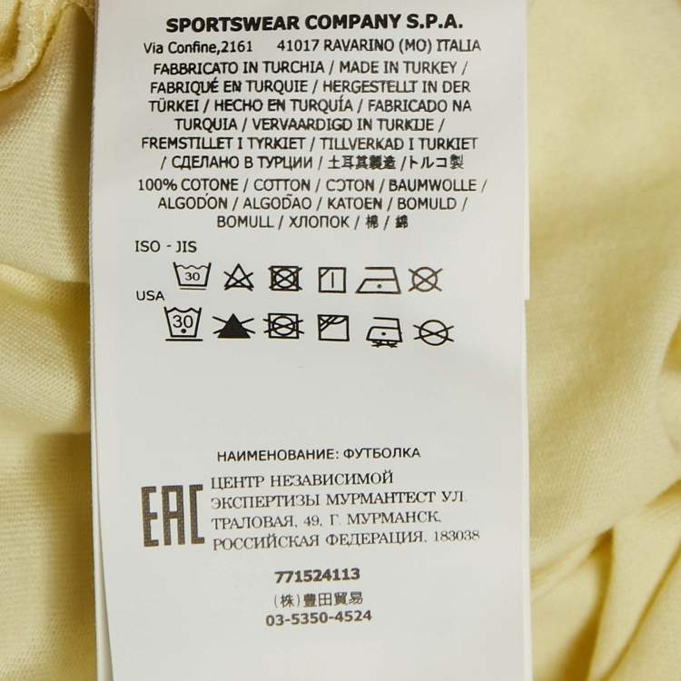 Pre Owned Stone Island Yellow Logo Applique Detail Cotton Crew Neck T-Shirt XXL