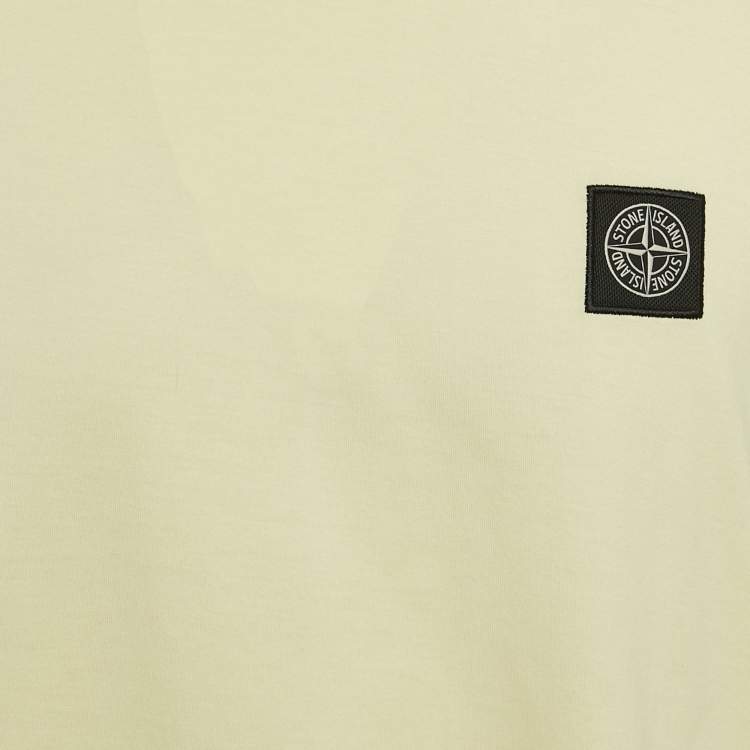 Pre Owned Stone Island Yellow Logo Applique Detail Cotton Crew Neck T-Shirt XXL