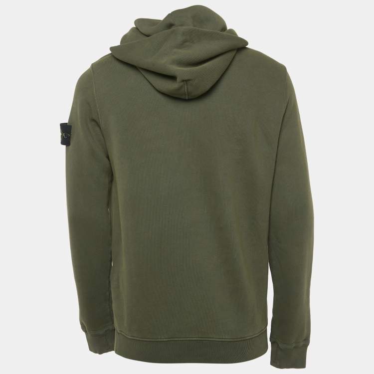 Pre Owned Stone Island Olive Green Cotton Compass Patch Hoodie S 