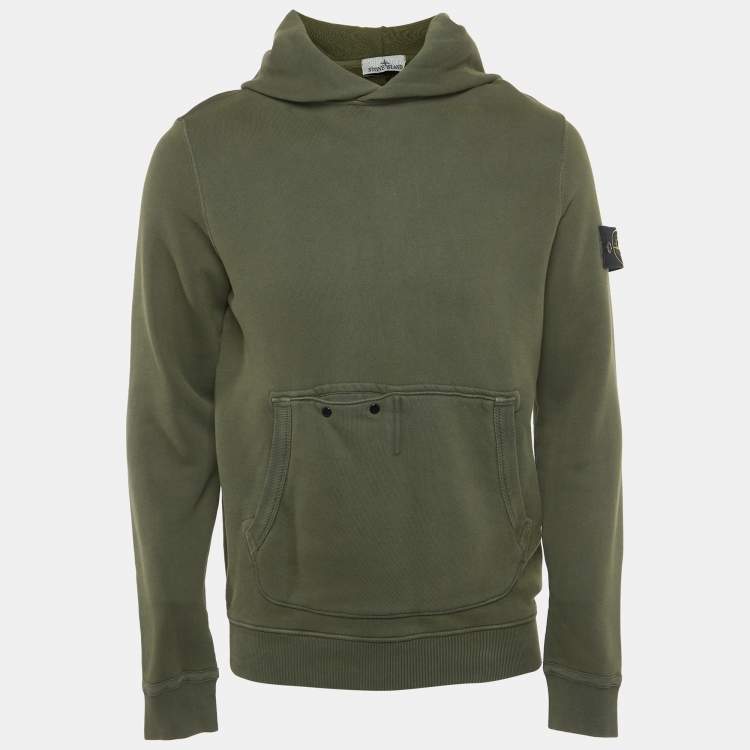Pre Owned Stone Island Olive Green Cotton Compass Patch Hoodie S 