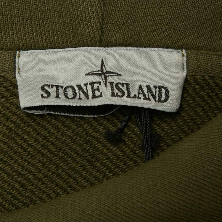 Pre Owned Stone Island Olive Green Cotton Compass Patch Hoodie S 