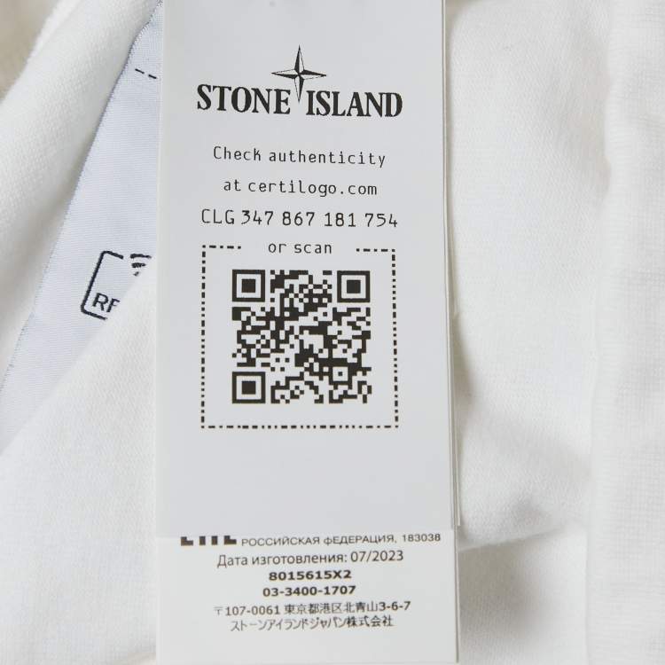 Pre Owned Stone Island White Cotton Knit Logo Printed Hoodie M