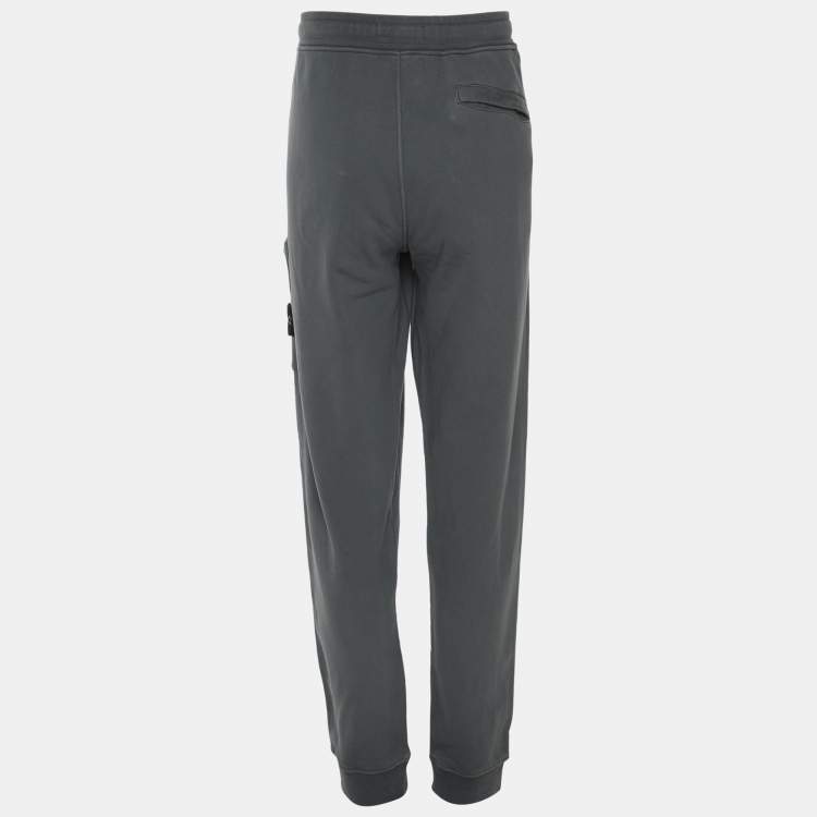 Pre Owned Stone Island Grey Jersey Logo Patch Jogger Pants XL