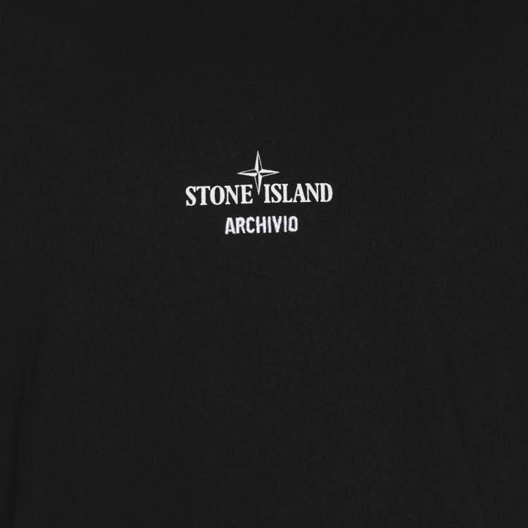 Pre Owned Stone Island Black Print Cotton Half Sleeve T-Shirt XL