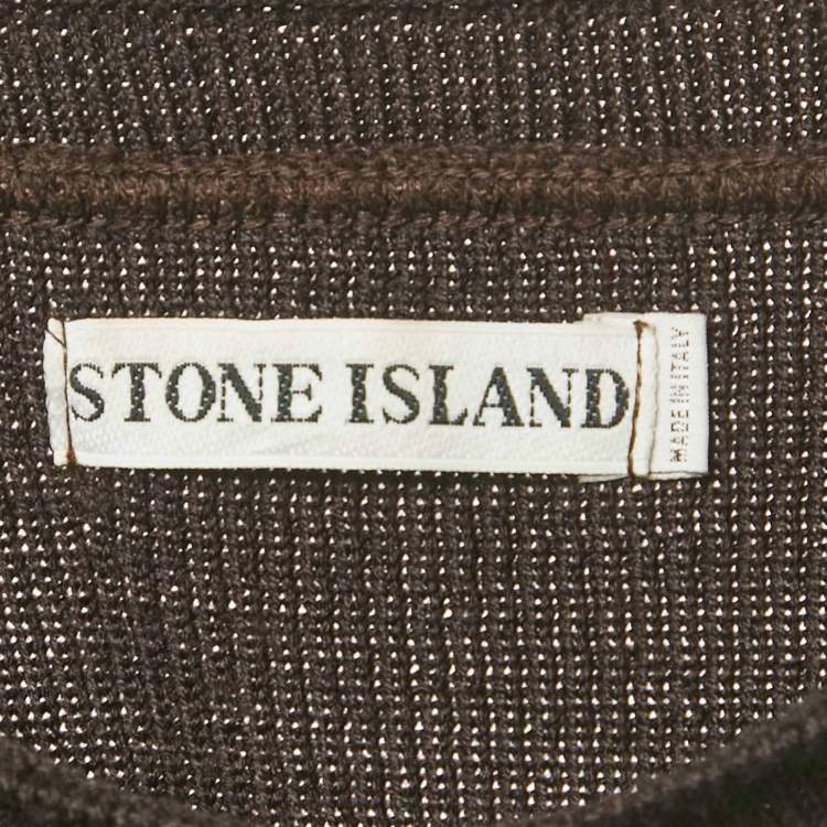 Pre Owned Stone Island Vintage Brown Rib Knit Mock Neck Sweater XL