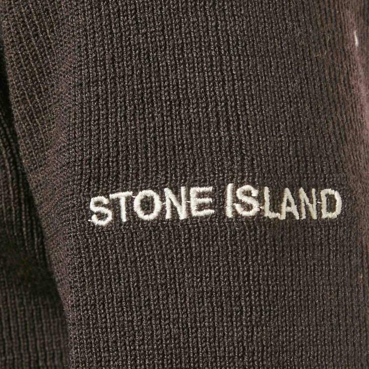 Pre Owned Stone Island Vintage Brown Rib Knit Mock Neck Sweater XL