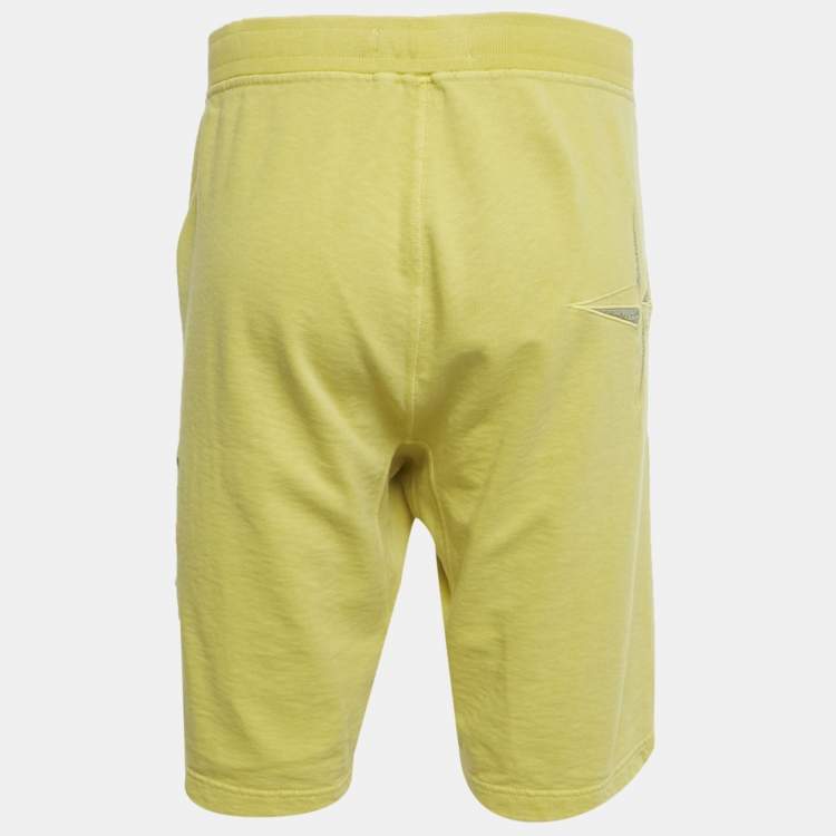Pre Owned Stone Island Yellow Embroidered Cotton Drawstring Shorts XL