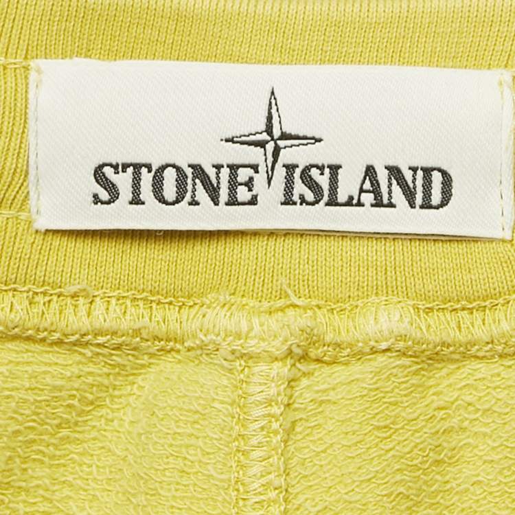 Pre Owned Stone Island Yellow Embroidered Cotton Drawstring Shorts XL