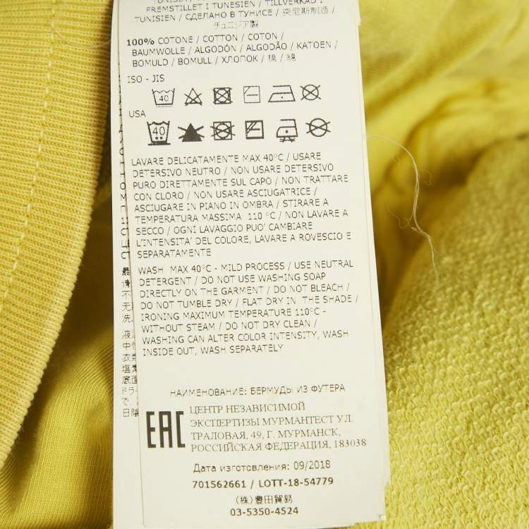 Pre Owned Stone Island Yellow Embroidered Cotton Drawstring Shorts XL