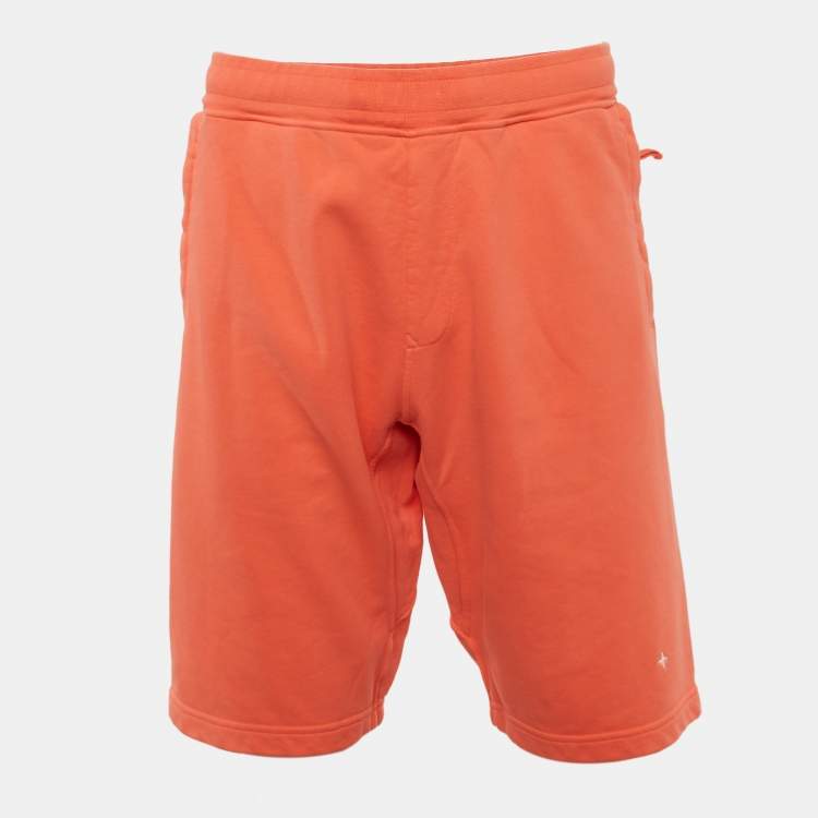 Pre Owned Stone Island Orange Cotton Fleece Shorts L