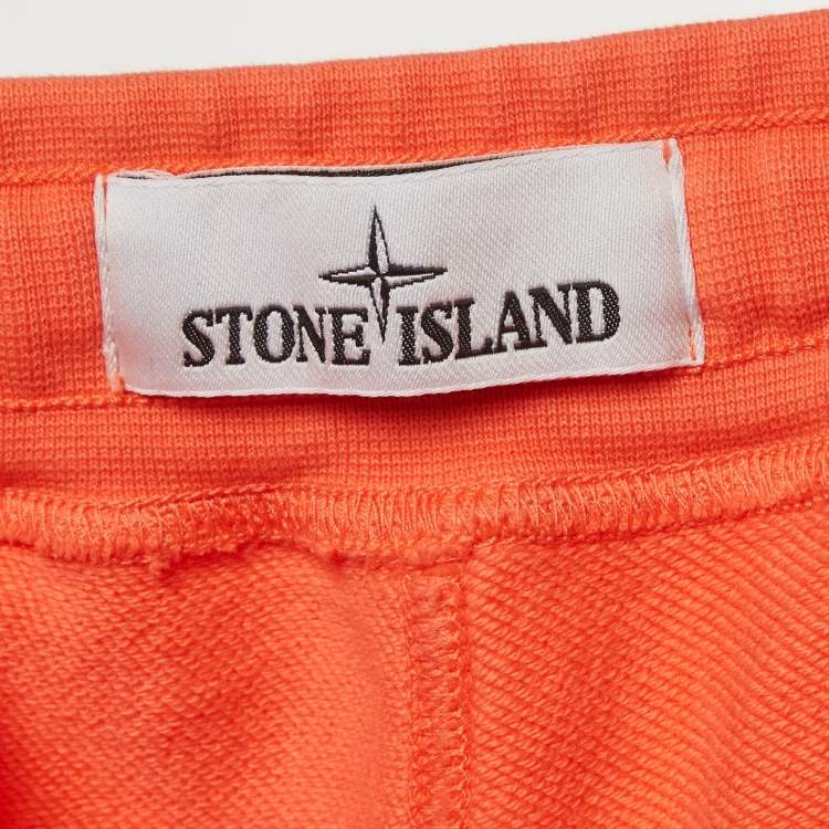 Pre Owned Stone Island Orange Cotton Fleece Shorts L