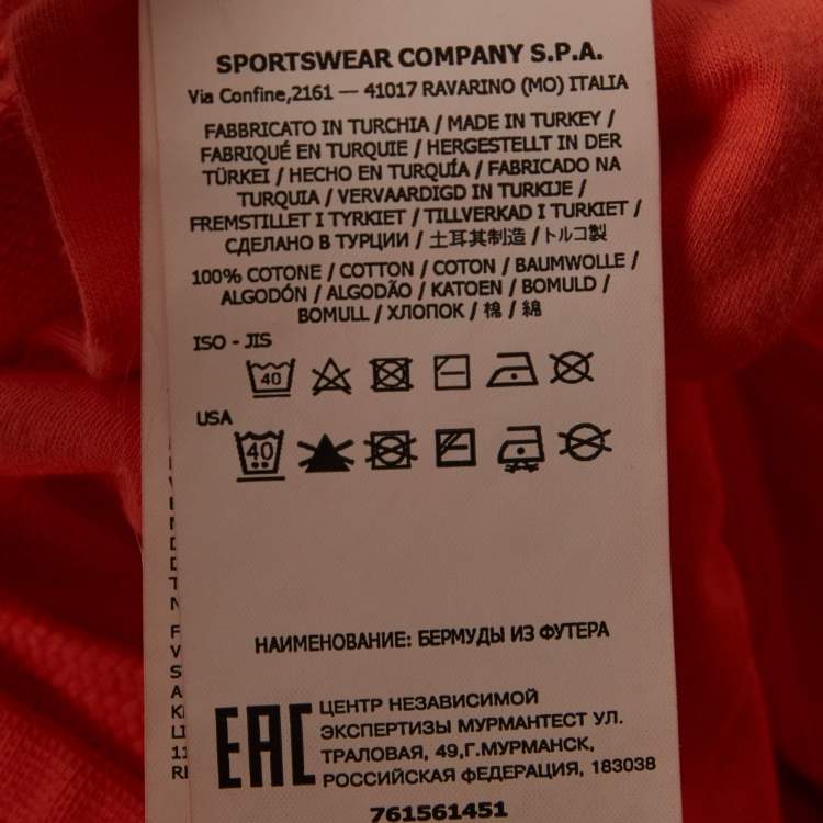 Pre Owned Stone Island Orange Cotton Fleece Shorts L