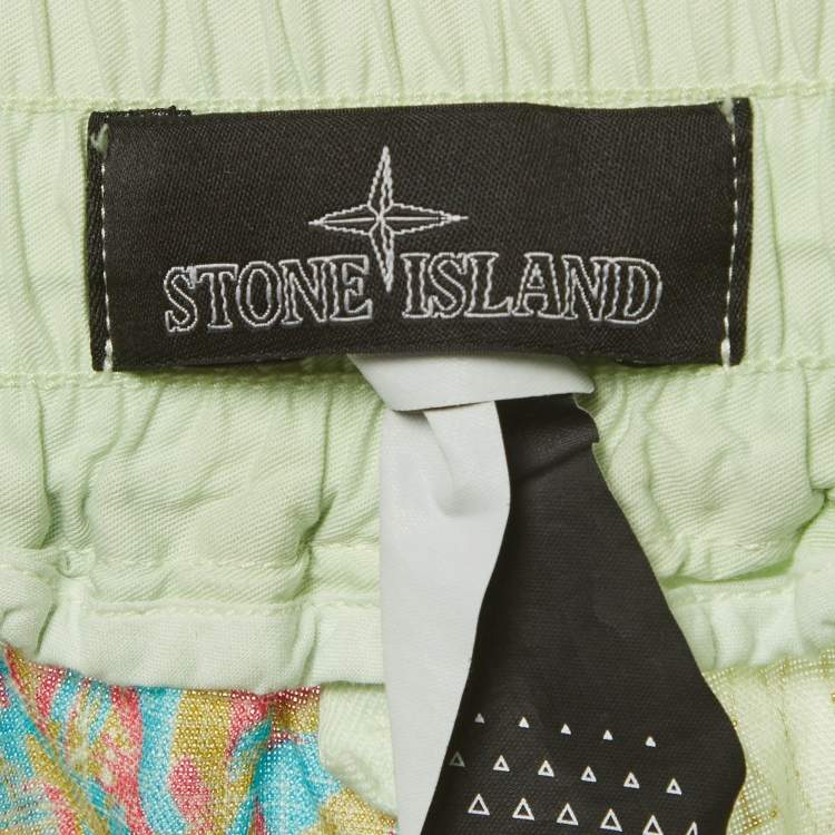 Pre Owned Stone Island Green Printed Linen Cargo Shorts M