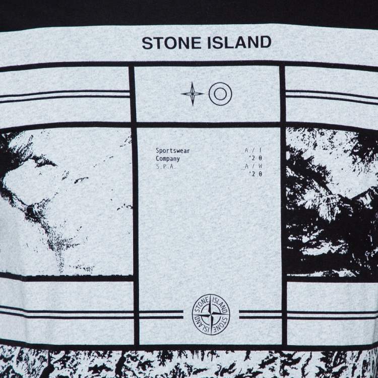 Pre Owned Stone Island Black Cotton Mural Part 3 Printed Crewneck T-shirt M