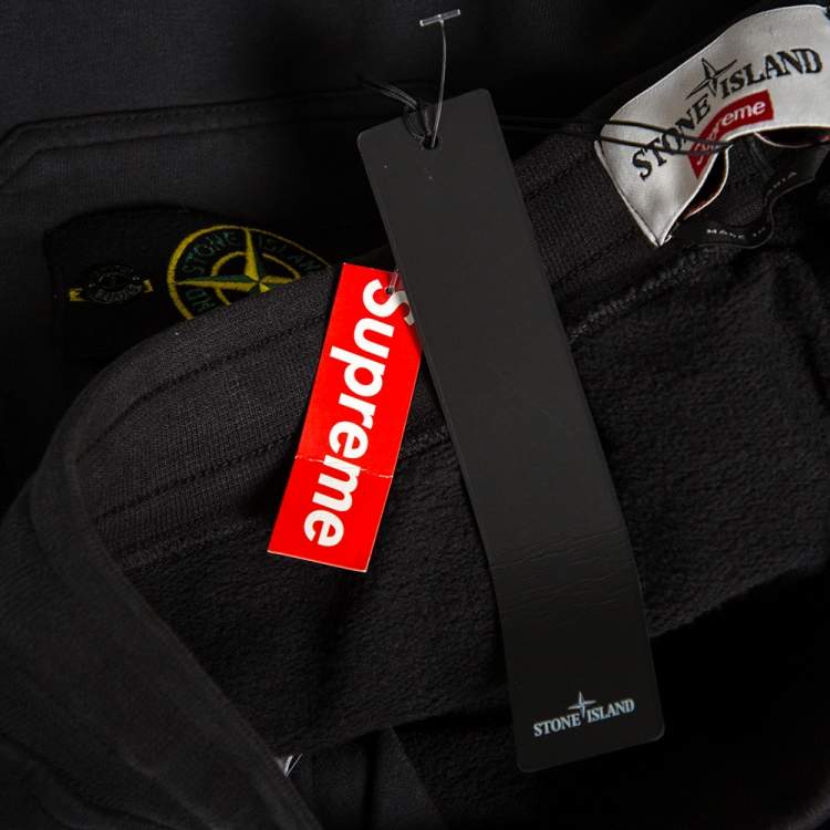 Pre Owned Supreme X Stone Island Black Cotton Knit Sweatpants L 