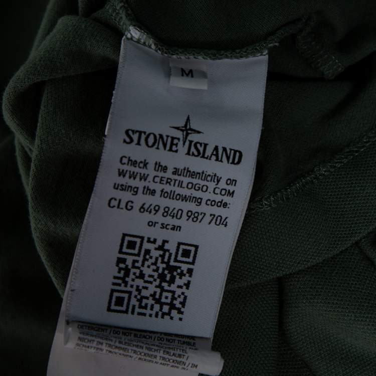Pre Owned Stone Island Green Cotton Pique Short Sleeve Slim Fit Polo T-Shirt M 
