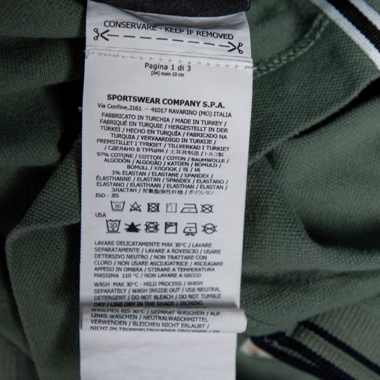 Pre Owned Stone Island Green Cotton Pique Short Sleeve Slim Fit Polo T-Shirt M 