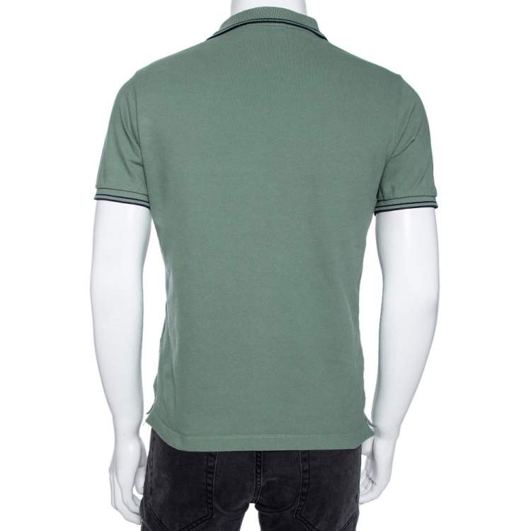 Pre Owned Stone Island Green Cotton Pique Short Sleeve Slim Fit Polo T-Shirt M 
