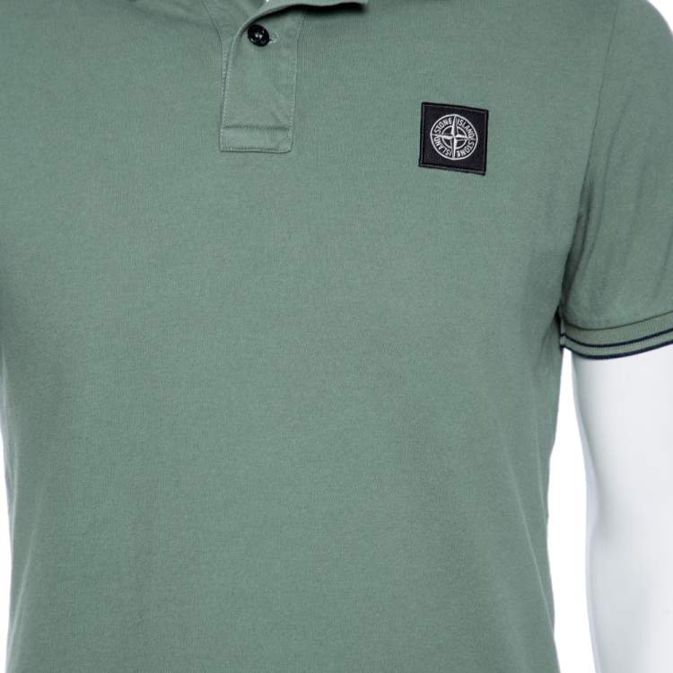 Pre Owned Stone Island Green Cotton Pique Short Sleeve Slim Fit Polo T-Shirt M 