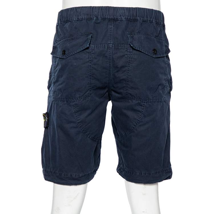 Pre Owned Stone Island Navy Blue Faded Effect Cotton Cargo Shorts M