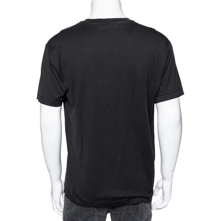 Pre Owned Stone Island Black Logo Embroidered Cotton Short Sleeve T-Shirt XL
