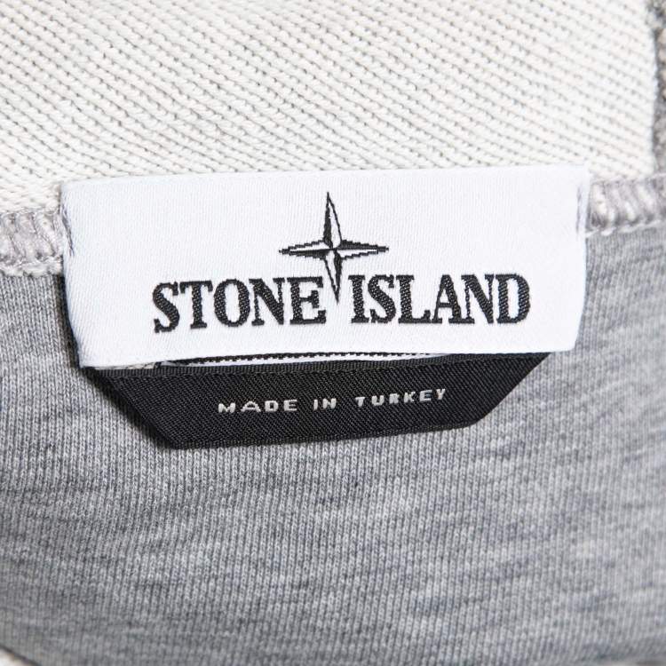 Pre Owned Stone Island Grey Melange Brushed Cotton Zip Front Hoodie M
