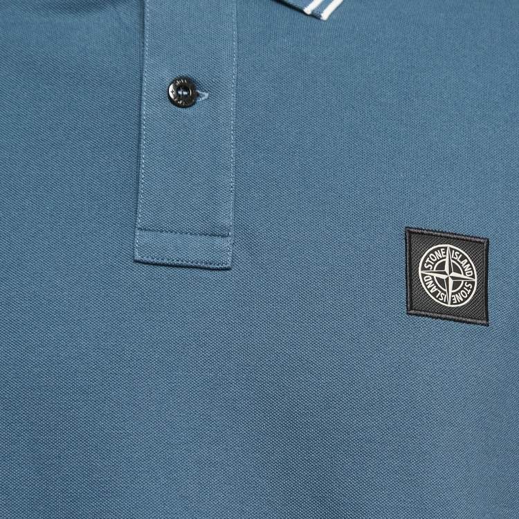Pre Owned Stone Island Blue Cotton Pique Full Sleeve Polo T-Shirt XL