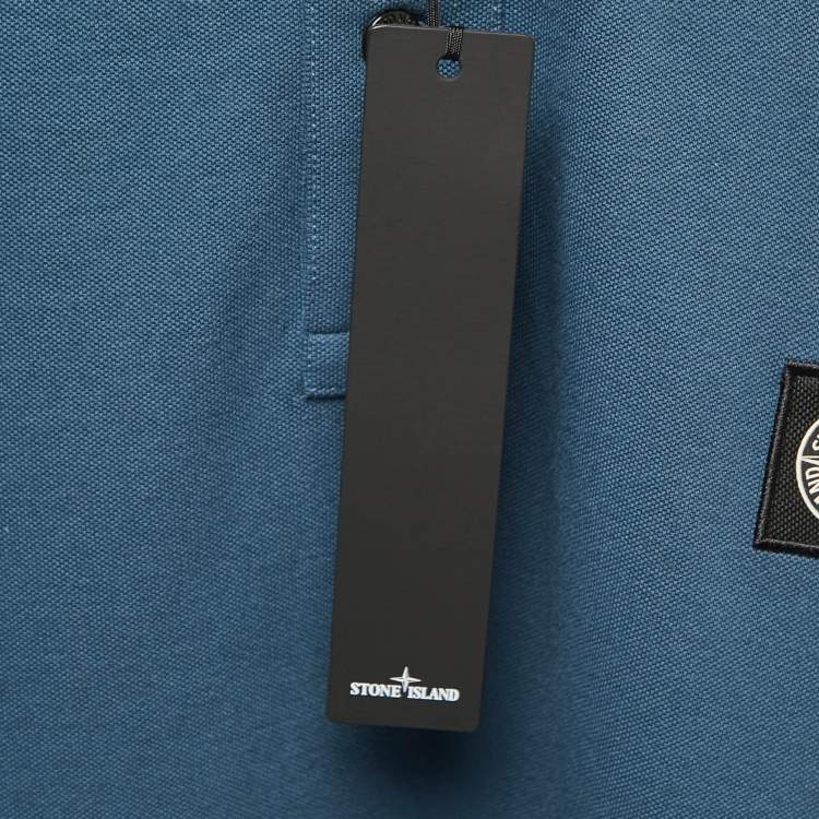 Pre Owned Stone Island Blue Cotton Pique Full Sleeve Polo T-Shirt XL