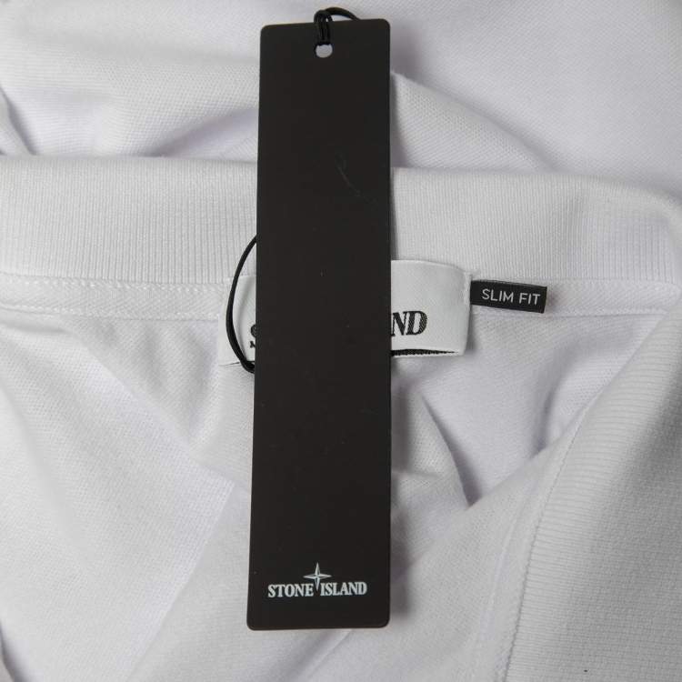 مملوكة مسبقًا Stone Island White Cotton Pique Full Sleeve Polo T-Shirt XL 