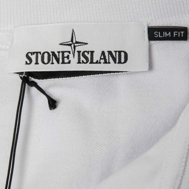 مملوكة مسبقًا Stone Island White Cotton Pique Full Sleeve Polo T-Shirt XL 