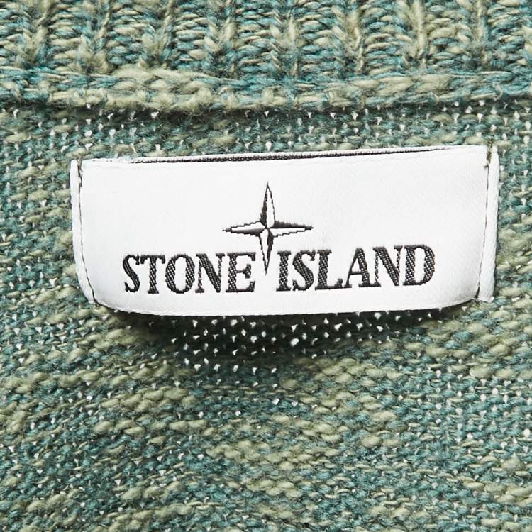 Pre Owned Stone Island Green Wool Blend Pocket Detailed Crew Neck Sweater L