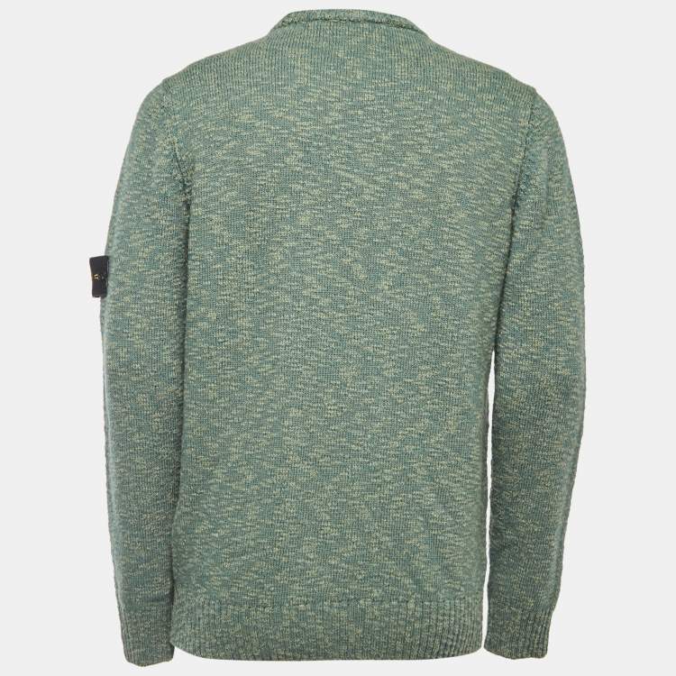 Pre Owned Stone Island Green Wool Blend Pocket Detailed Crew Neck Sweater L