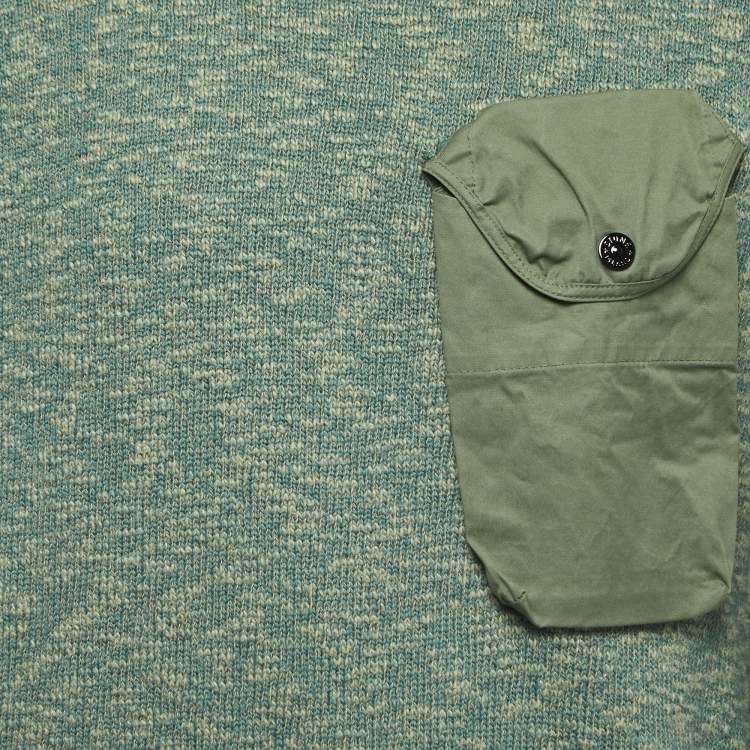 Pre Owned Stone Island Green Wool Blend Pocket Detailed Crew Neck Sweater L