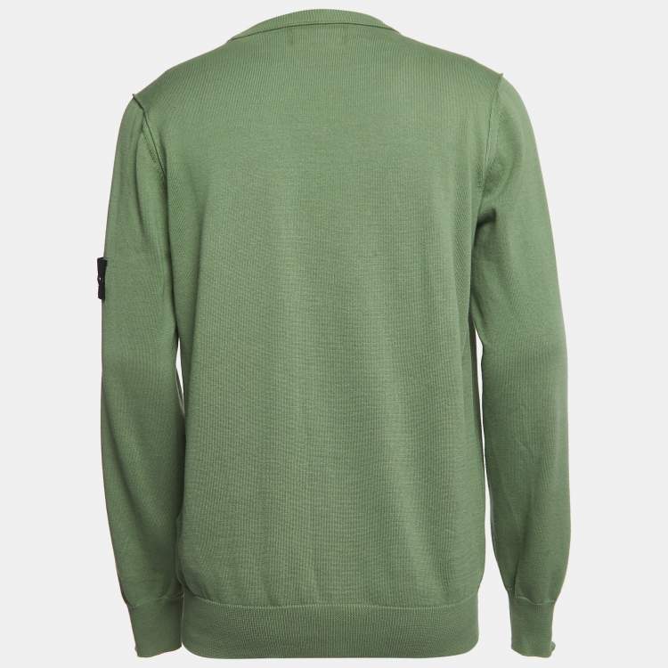 مملوكة مسبقًا Stone Island Green Cotton Compass Patch Crew Neck Jumper L