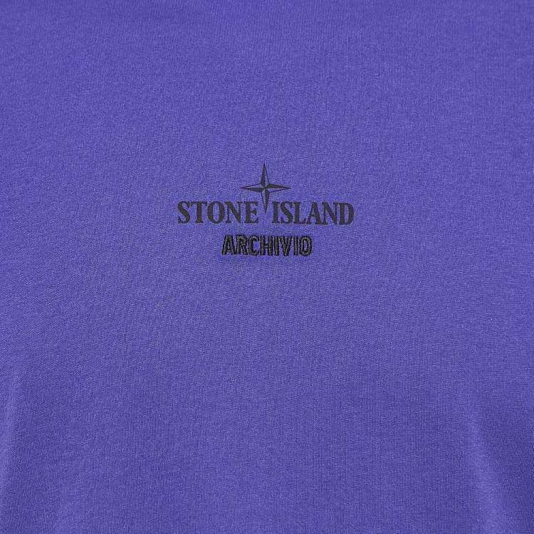 Pre Owned Stone Island Blue Print Cotton Half Sleeve T-Shirt L