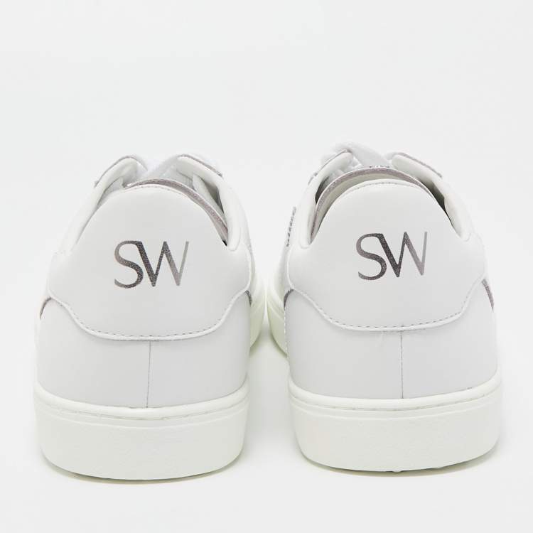 Pre Owned Stuart Weitzman White Leather Daryl Low Top Sneakers Size 42