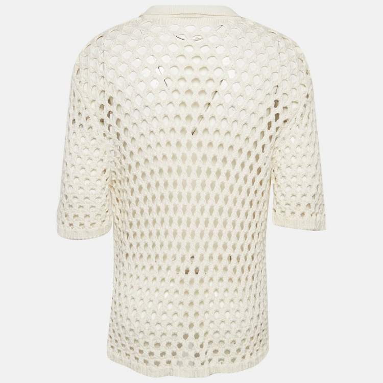 Stussy Off White Crochet Knit Sheer Polo T-Shirt L Stussy | TLC
